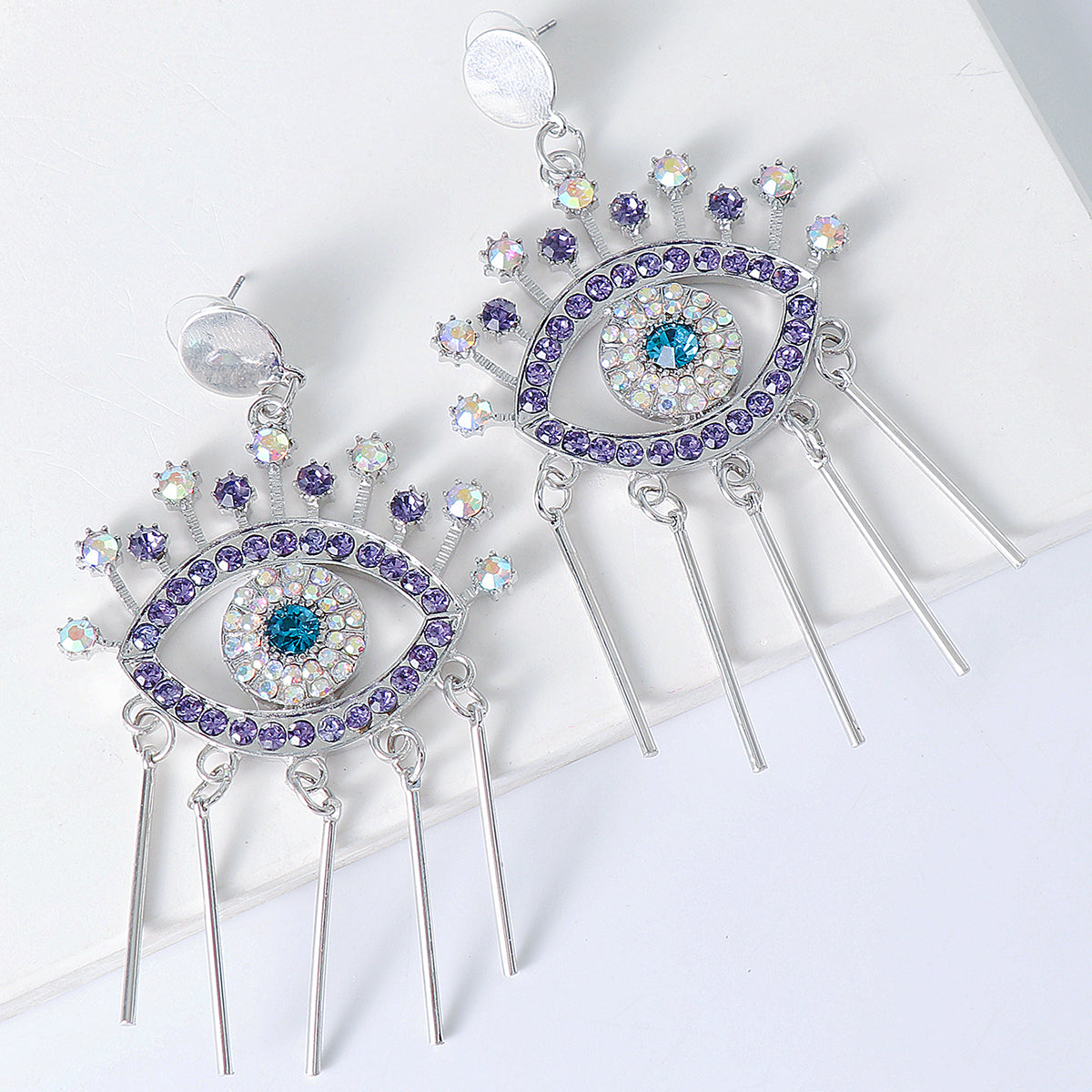 Cubic Zirconia & Silver-Plated Evil Eye Drop Earring