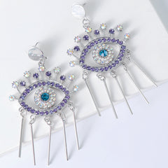 Cubic Zirconia & Silver-Plated Evil Eye Drop Earring