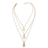 Shell & Goldtone Triple Layered Pendant Necklace