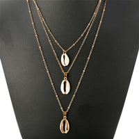 Shell & Goldtone Triple Layered Pendant Necklace