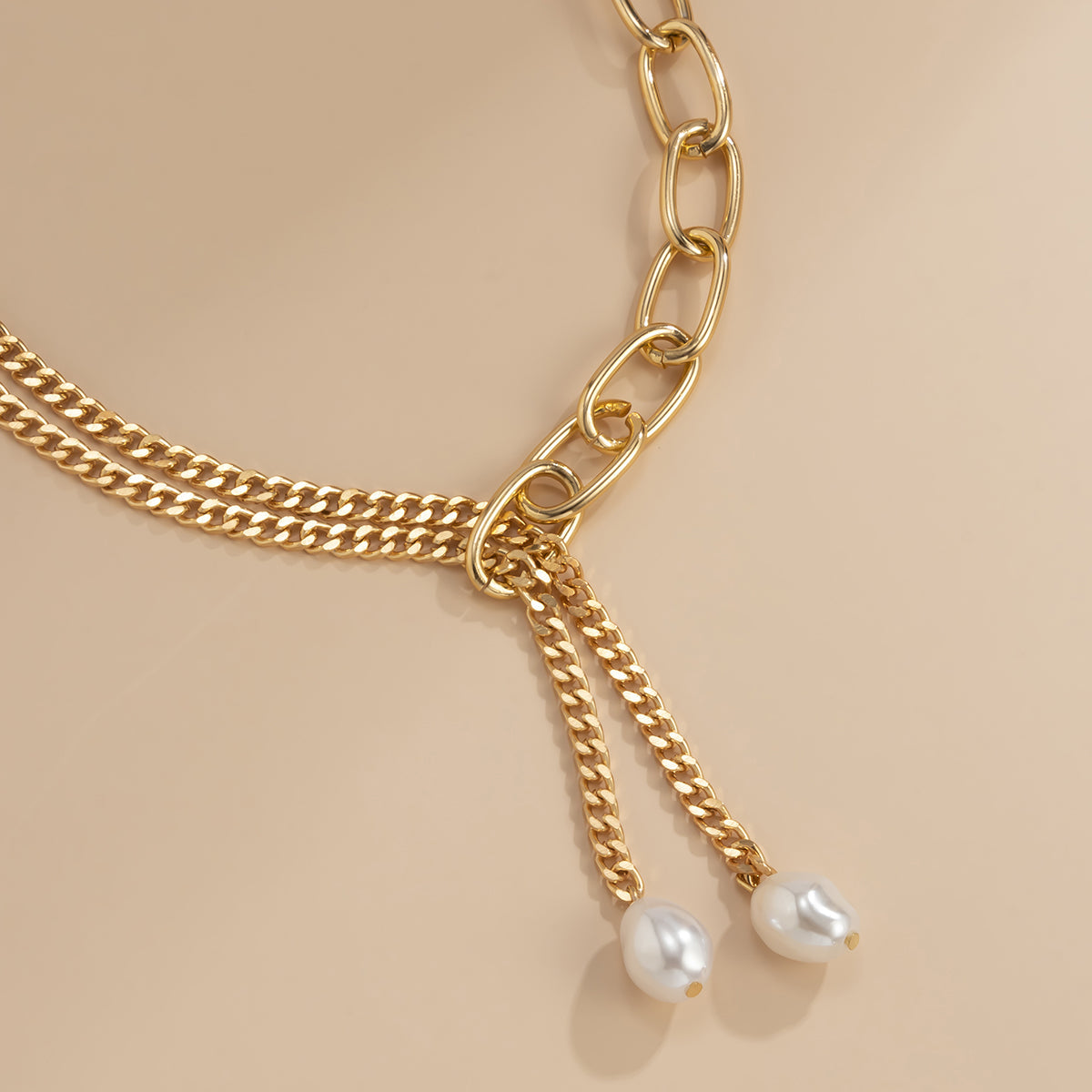 Pearl & 18K Gold-Plated Asymmetrical Chain Lariat Necklace
