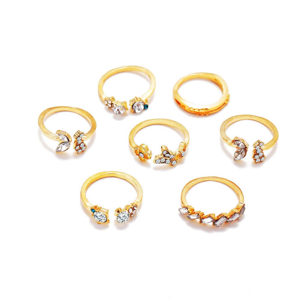 Cubic Zirconia and 18K Gold-Plated Butterfly Floral Ring Set, jewelry gift sets for women, botanical inspired, front view