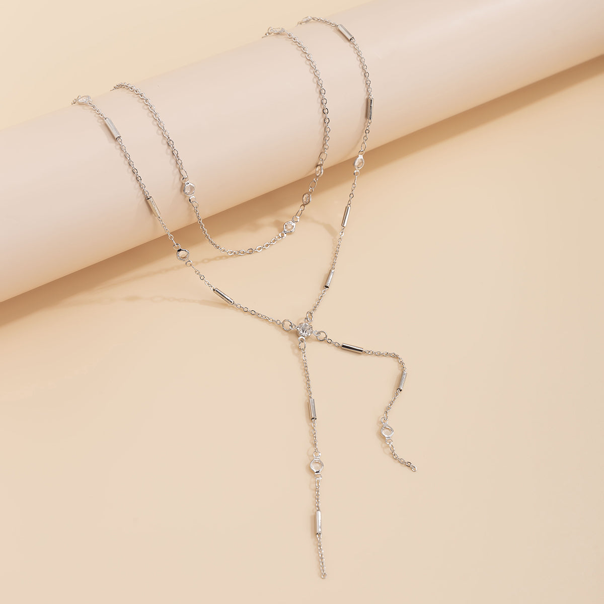 Cubic Zirconia and Silver-Plated Station Waist Chain Set, jewelry gift sets for women, dainty minimalist design, side view