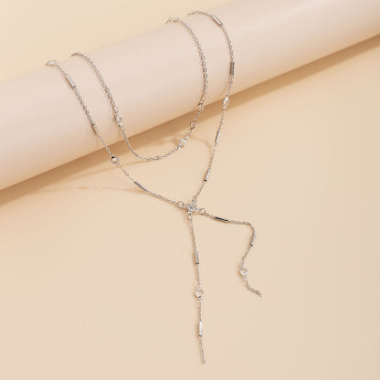 Cubic Zirconia and Silver-Plated Station Waist Chain Set, jewelry gift sets for women, dainty minimalist design, side view