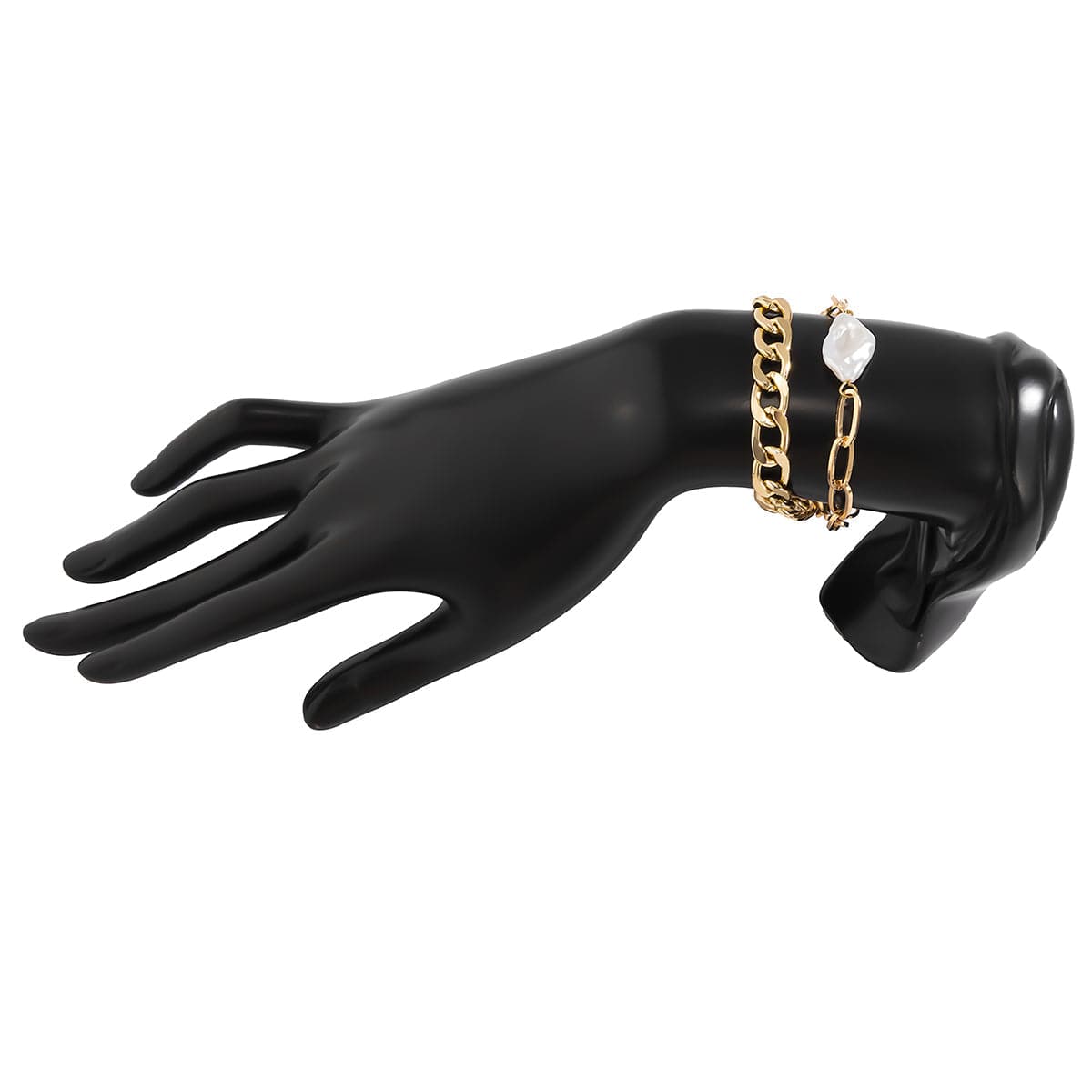 Pearl & 18K Gold-Plated Curb Chain Bracelet Set