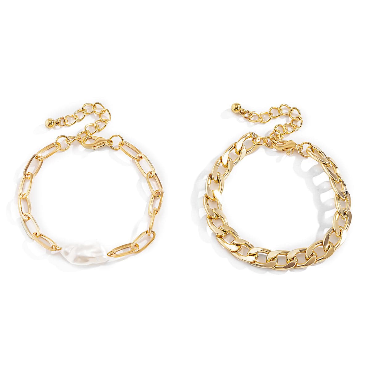 Pearl & 18K Gold-Plated Curb Chain Bracelet Set
