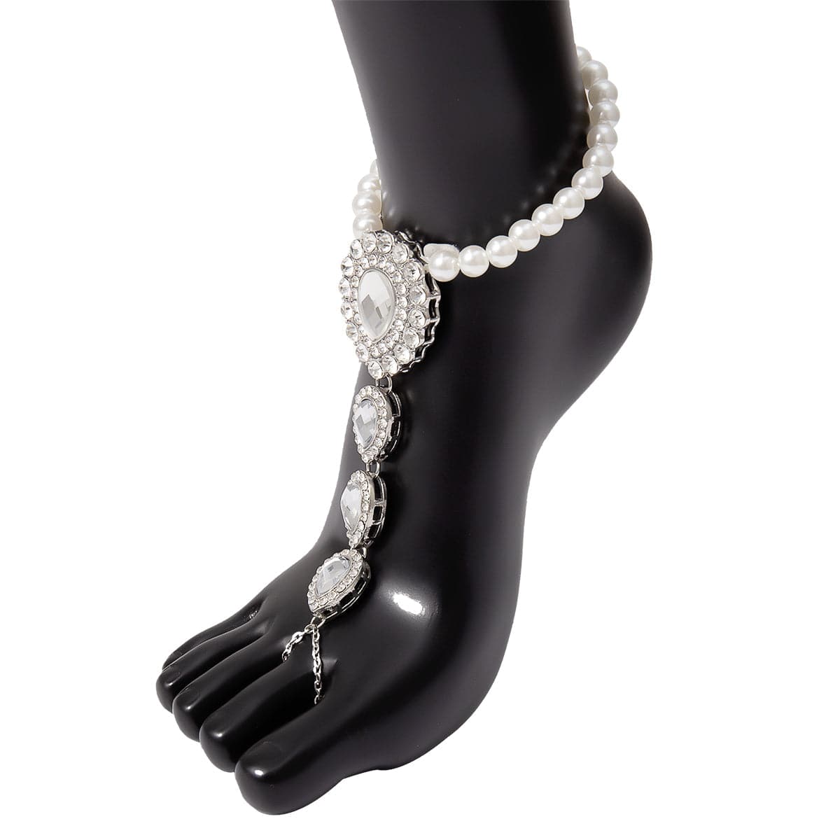 Crystal & Cubic Zirconia Teardrop Ankle-To-Toe Anklet