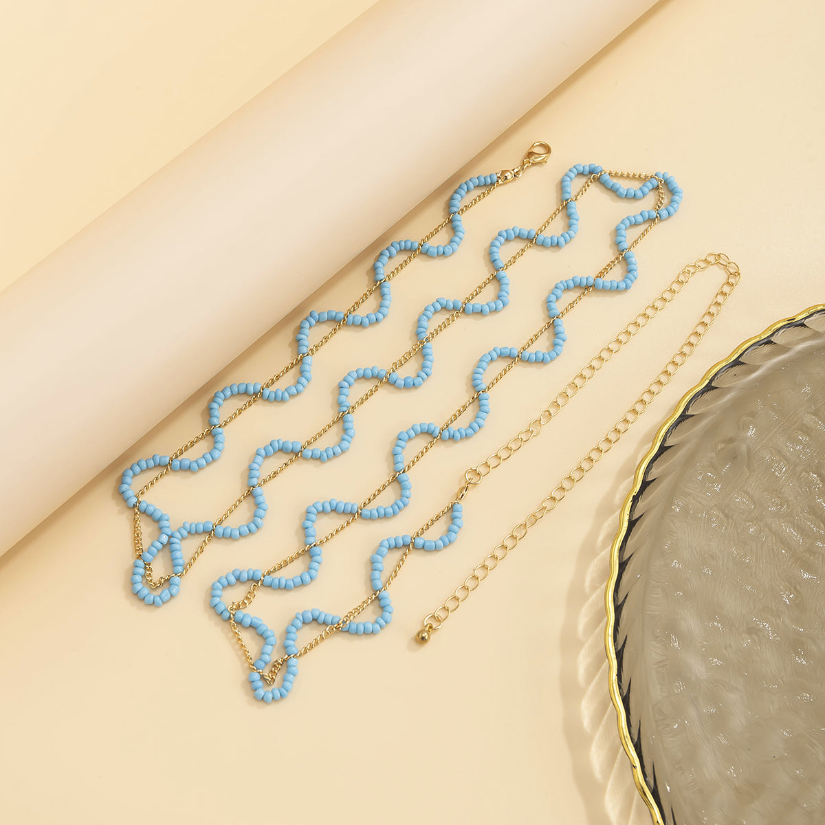 Blue Howlite & 18K Gold-Plated Wave Layered Waist Chain
