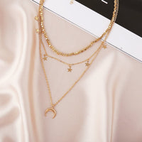 18K Gold-Plated Star Crescent Moon Layered Pendant Necklace