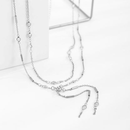 Cubic Zirconia and Silver-Plated Station Waist Chain Set, jewelry gift sets for women, detail close-up