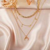 18K Gold-Plated Star Crescent Moon Layered Pendant Necklace