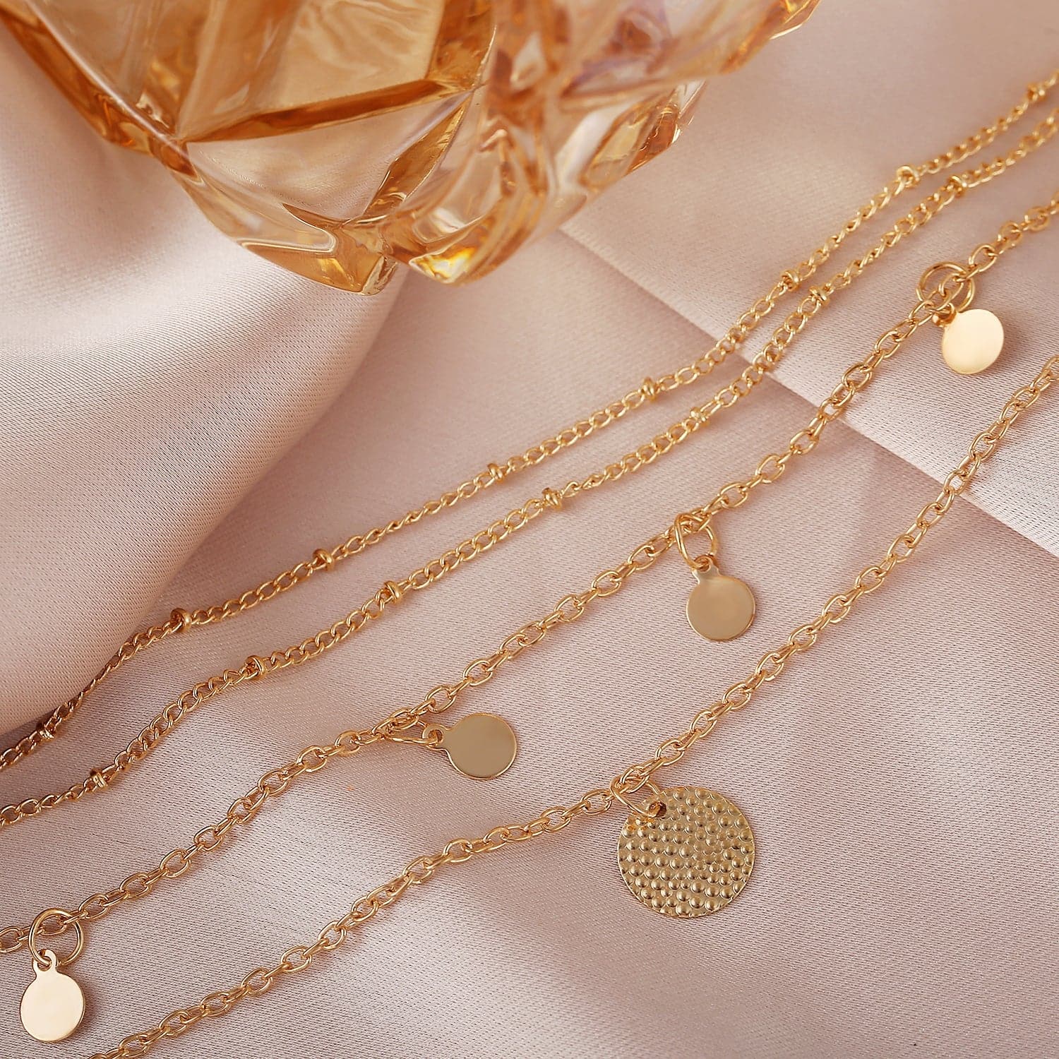 18K Gold-Plated Disk Layered Pendant Necklace