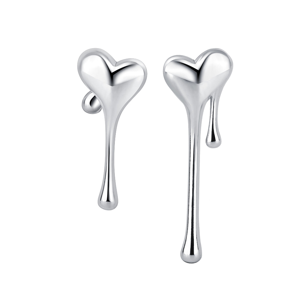 Silver-Plated Melting Heart Stud Earring, silver stud earrings for women, dainty minimalist design, side view