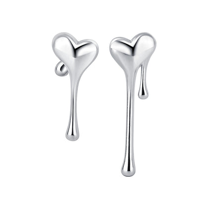 Silver-Plated Melting Heart Stud Earring, silver stud earrings for women, dainty minimalist design, side view
