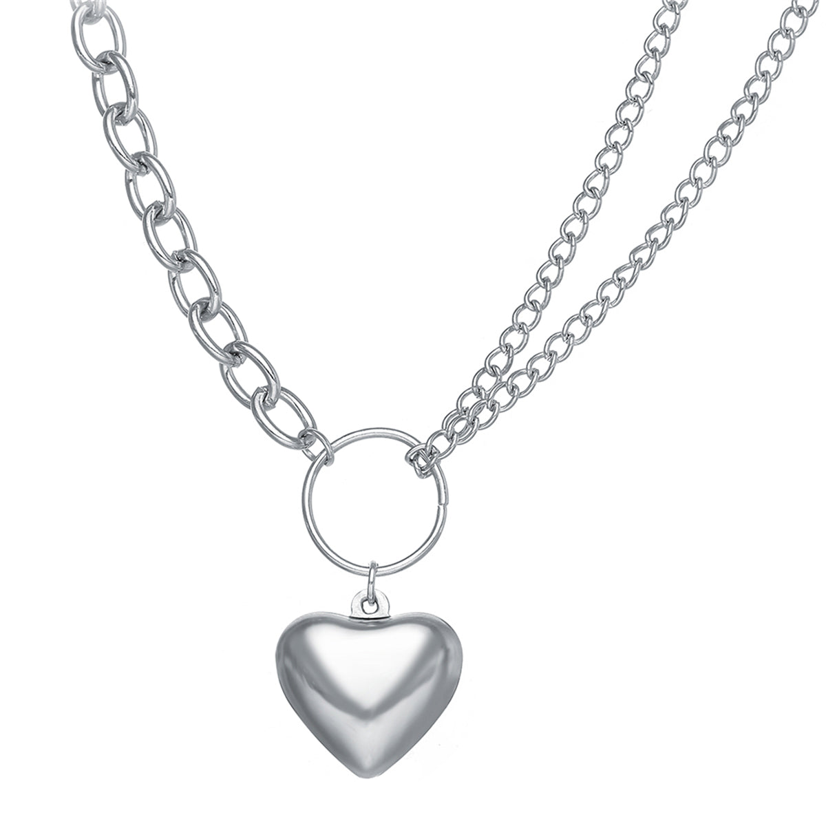 Silver-Plated Heart Layered Pendant Necklace