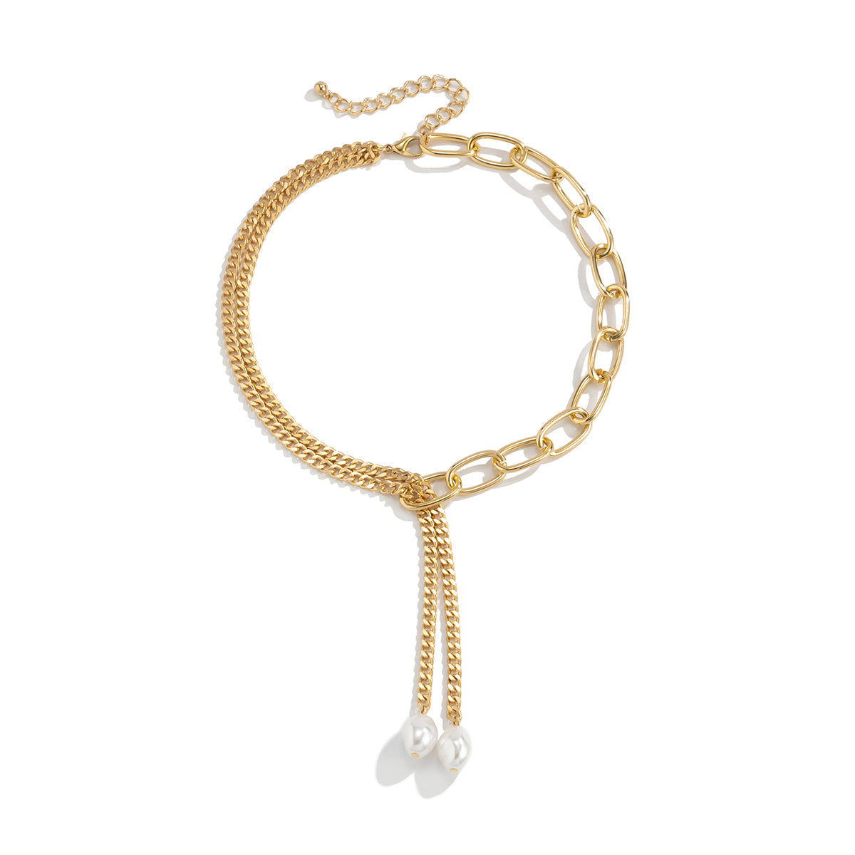 Pearl & 18K Gold-Plated Asymmetrical Chain Lariat Necklace
