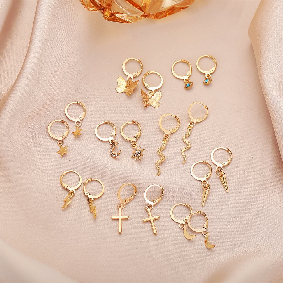 Cubic Zirconia & 18K Gold-Plated Celestial Drop Earring Set
