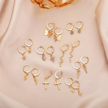 Cubic Zirconia and 18K Gold-Plated Celestial Drop Earring Set, gold drop earrings for women, detail close-up