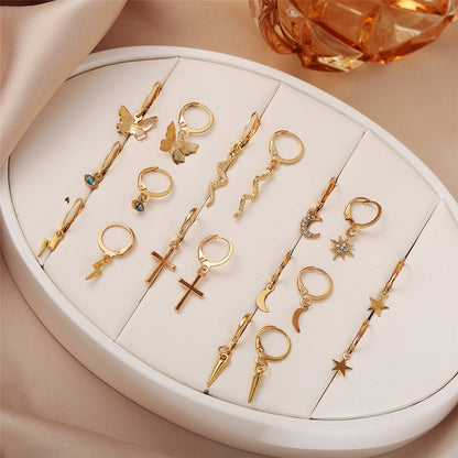Cubic Zirconia and 18K Gold-Plated Celestial Drop Earring Set, gold drop earrings for women, lifestyle look