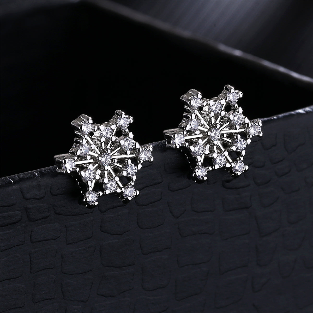 Cubic Zirconia & Silver-Plated Openwork Snowflake Stud Earrings