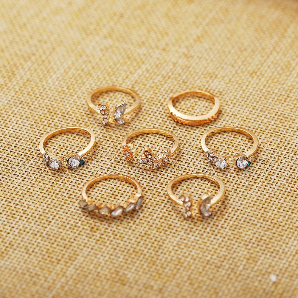 Cubic Zirconia and 18K Gold-Plated Butterfly Floral Ring Set, jewelry gift sets for women, botanical inspired, side view