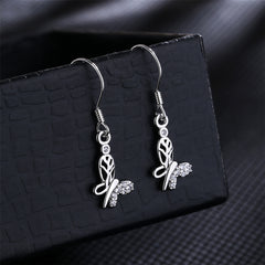 Cubic Zirconia & Silver-Plated Open Butterfly Dangle Earring