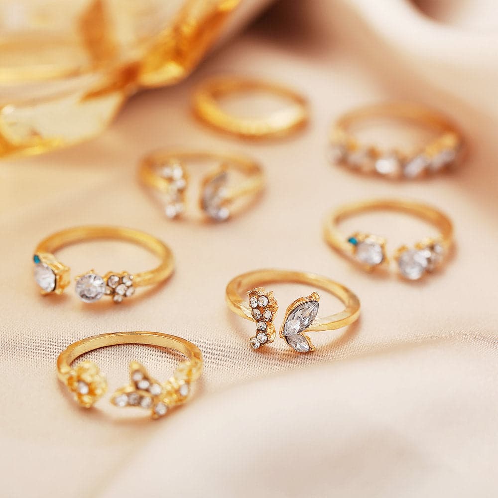 Cubic Zirconia and 18K Gold-Plated Butterfly Floral Ring Set, jewelry gift sets for women, botanical inspired, styled look