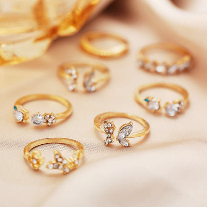 Cubic Zirconia and 18K Gold-Plated Butterfly Floral Ring Set, jewelry gift sets for women, botanical inspired, styled look