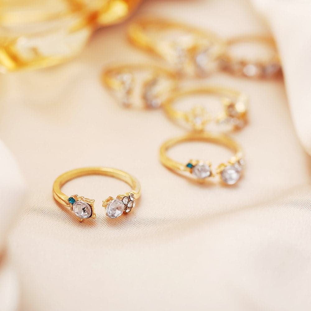 Cubic Zirconia & 18K Gold-Plated Butterfly Floral Ring Set