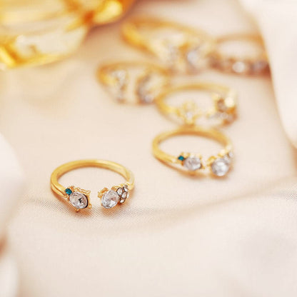 Cubic Zirconia & 18K Gold-Plated Butterfly Floral Ring Set