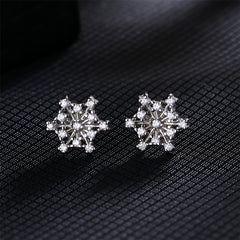 Cubic Zirconia & Silver-Plated Openwork Snowflake Stud Earrings