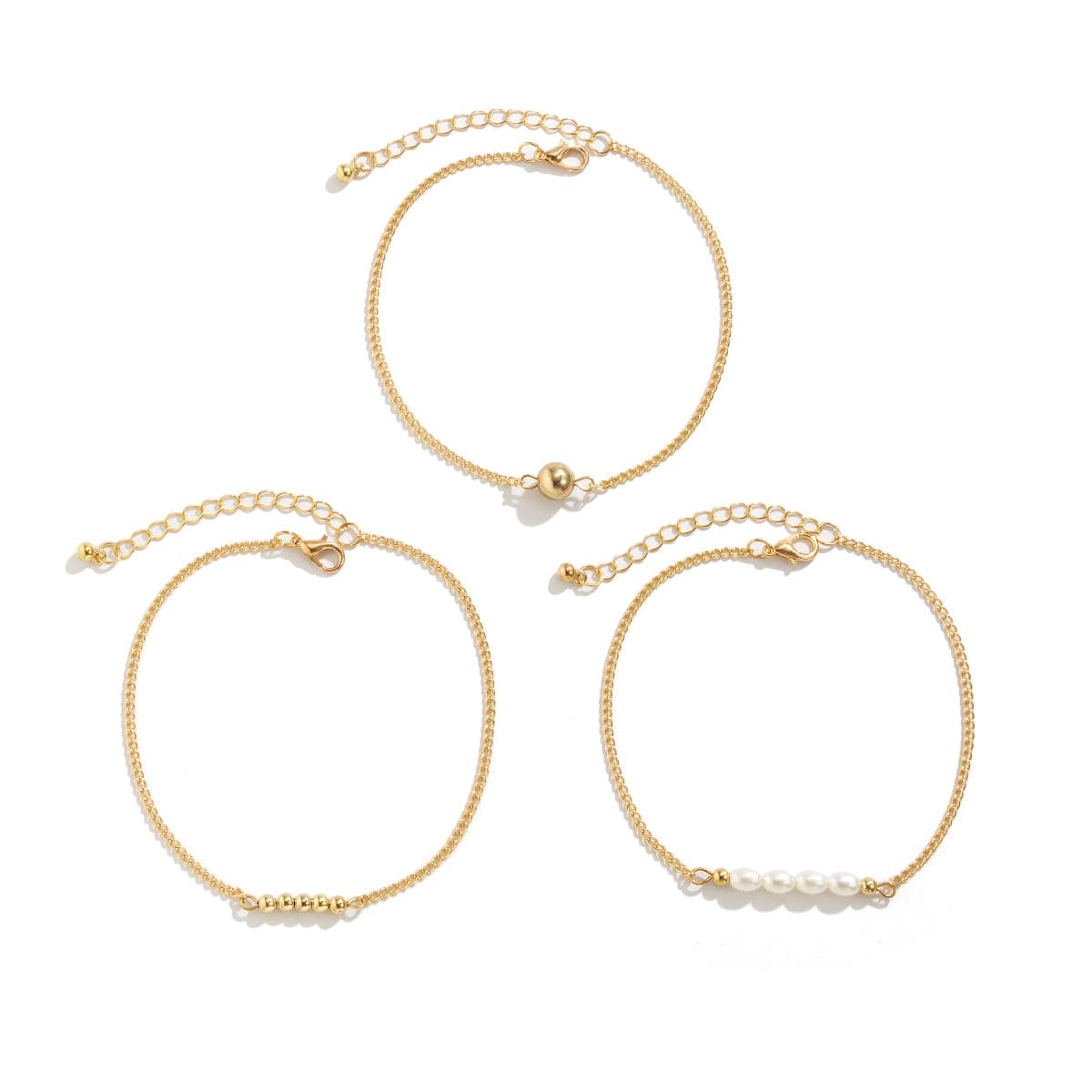 Pearl and 18K Gold-Plated Beaded Anklet Set, jewelry gift sets for women, vintage-inspired design, side view