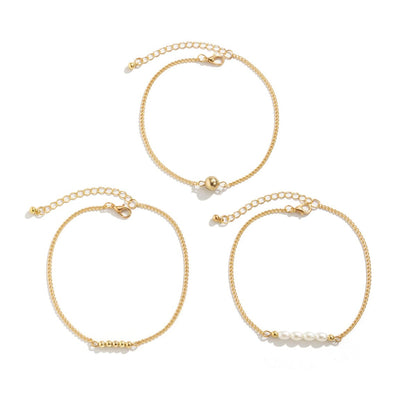 Pearl and 18K Gold-Plated Beaded Anklet Set, jewelry gift sets for women, vintage-inspired design, side view