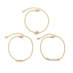 Pearl & 18K Gold-Plated Beaded Anklet Set