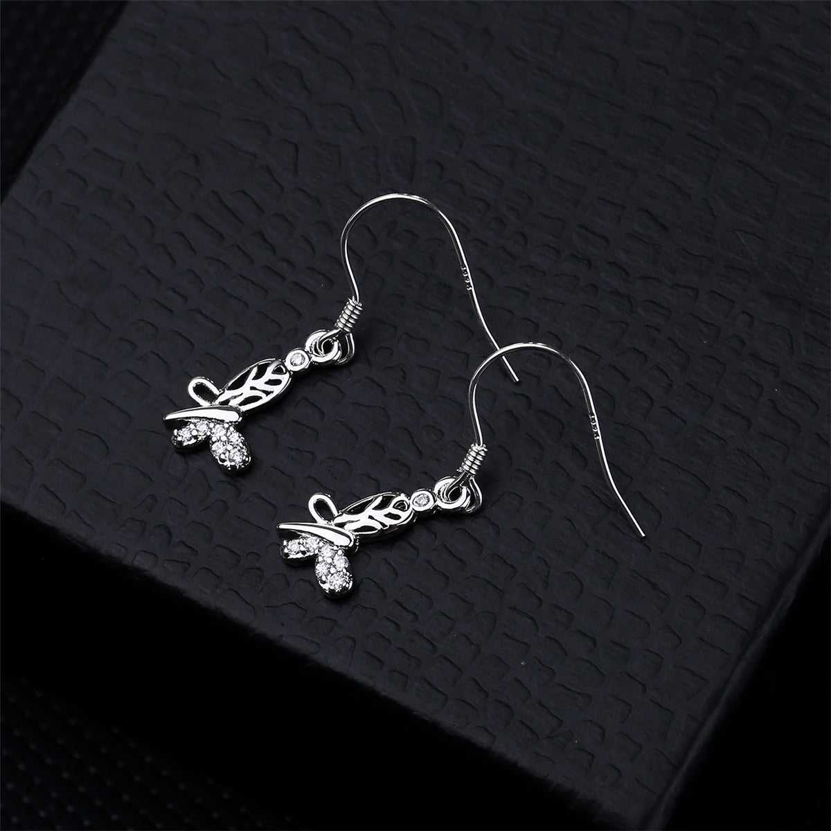 Cubic Zirconia & Silver-Plated Open Butterfly Dangle Earring