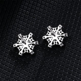 Cubic Zirconia & Silver-Plated Openwork Snowflake Stud Earrings