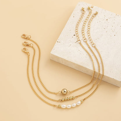 Pearl and 18K Gold-Plated Beaded Anklet Set, jewelry gift sets for women, vintage-inspired design, detail close-up