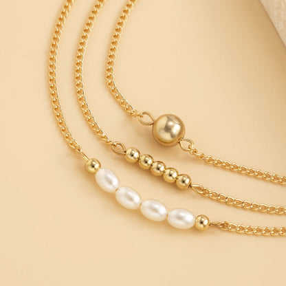 Pearl and 18K Gold-Plated Beaded Anklet Set, jewelry gift sets for women, vintage-inspired design, lifestyle look
