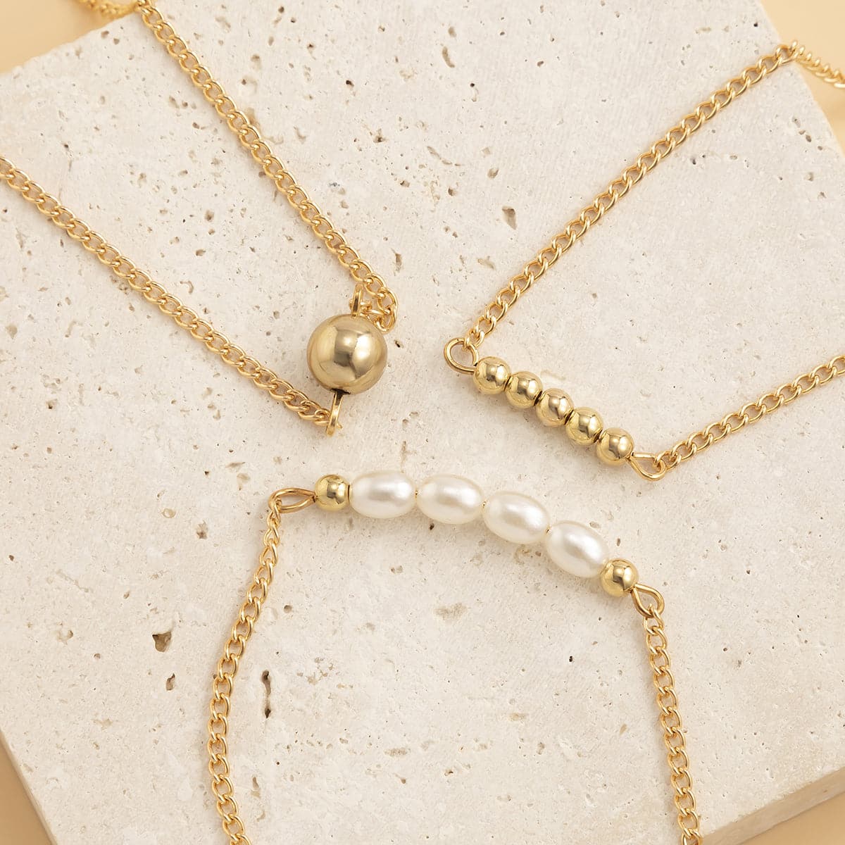 Pearl & 18K Gold-Plated Beaded Anklet Set
