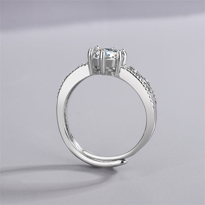 Cubic Zirconia and Silver-Plated Prong-Set Adjustable Cocktail Ring, silver statement rings for women, side view