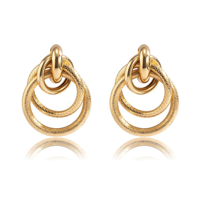 18K Gold-Plated Layered Circle Drop Earrings, gold drop earrings for women, everyday style, side view