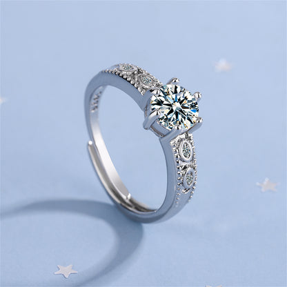 Cubic Zirconia and Silver-Plated Prong-Set Adjustable Cocktail Ring, silver statement rings for women, detail close-up