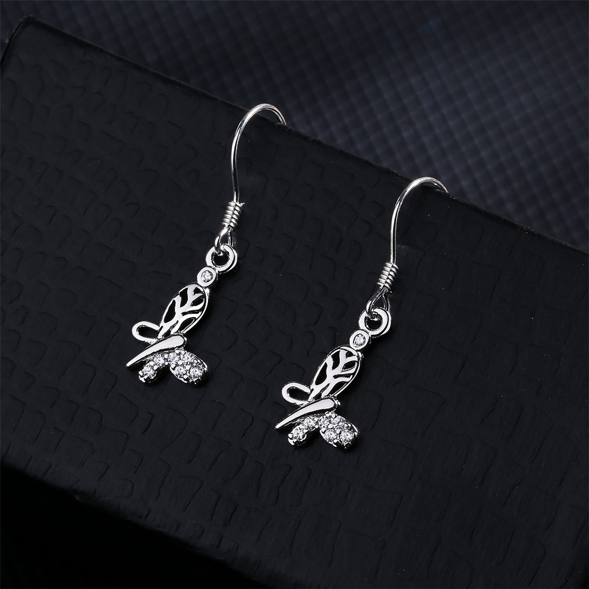 Cubic Zirconia & Silver-Plated Open Butterfly Dangle Earring