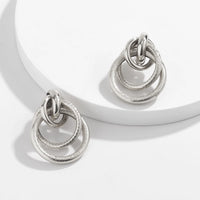 Silver-Plated Layered Circles Drop Earrings