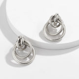 Silver-Plated Layered Circles Drop Earrings