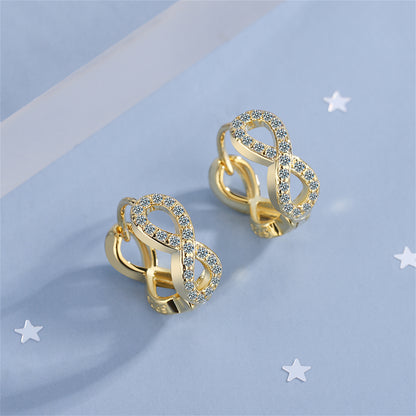 Cubic Zirconia and 18K Gold-Plated Infinity Huggie Earrings, gold huggie earrings, dainty minimalist design, side view