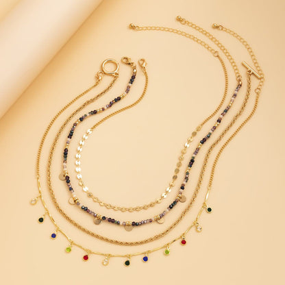 Multicolor Cubic Zirconia and Acrylic 18K Gold-Plated Toggle Necklace Set, jewelry gift sets for women, side view