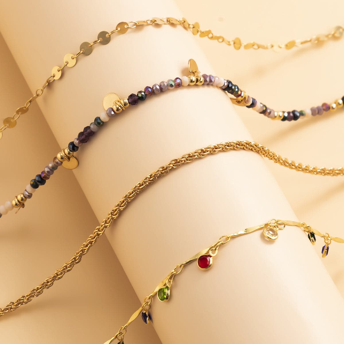 Multicolor Cubic Zirconia and Acrylic 18K Gold-Plated Toggle Necklace Set, jewelry gift sets for women, detail close-up