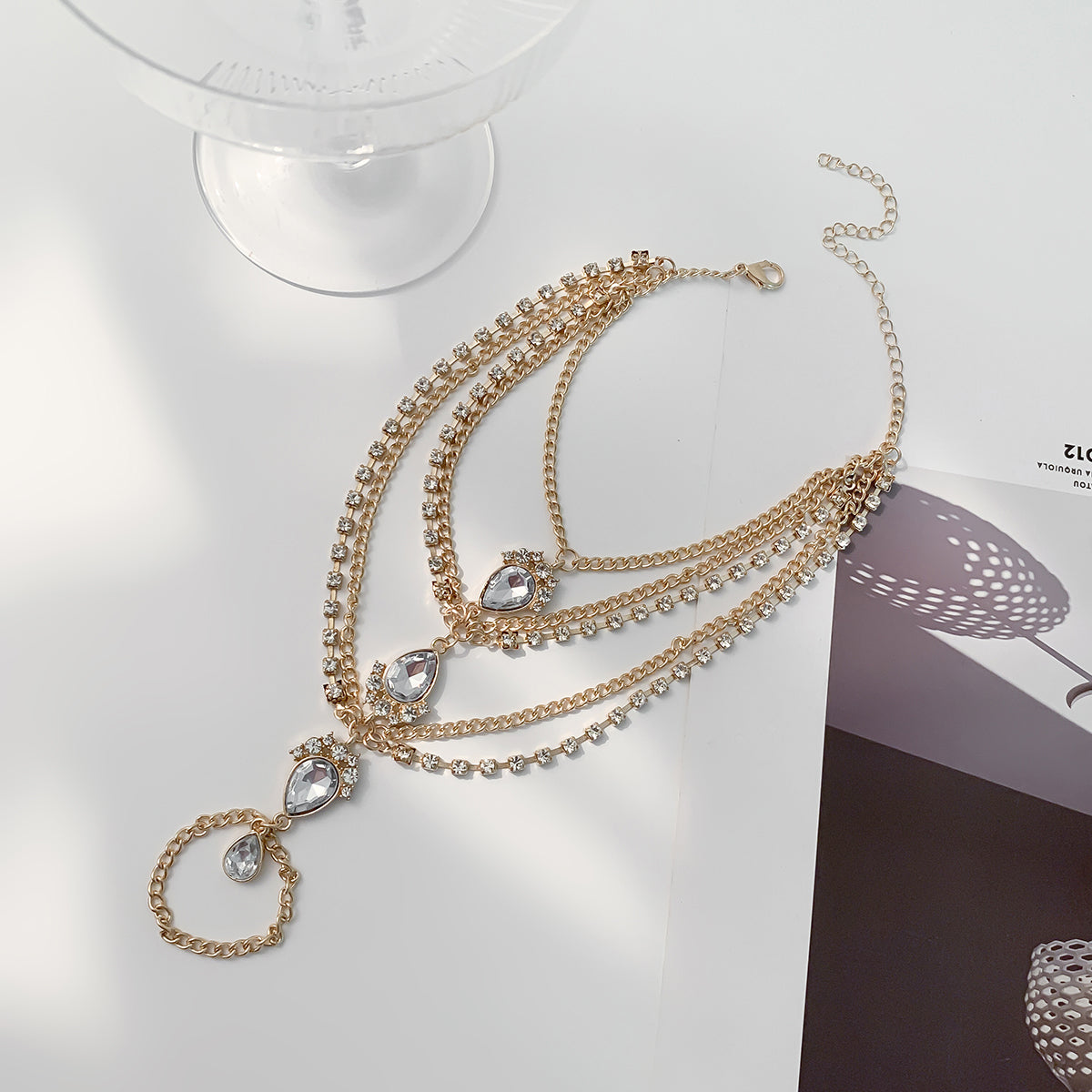 Cubic Zirconia & Crystal 18K Gold-Plated Layered Toe Ring Anklet