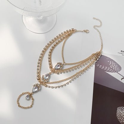 Cubic Zirconia and Crystal 18K Gold-Plated Layered Toe Ring Anklet, gold statement rings for women, lifestyle look